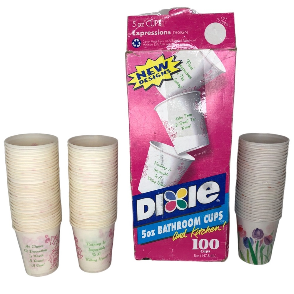 Vintage Dixie 5oz Disposable Bathroom & Kitchen Cups 80 TOTAL Quotes & Tulips